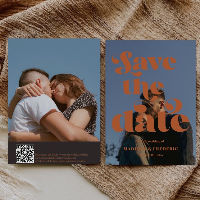 Retro Script Wedding QR Code  Save The Date (Creator Uploaded)
