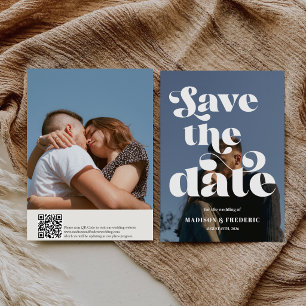 Retro Script Wedding QR Code Save The Date