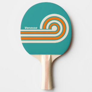 Retro Sea Breeze Vibe Stripes with Name Ping Pong Paddle