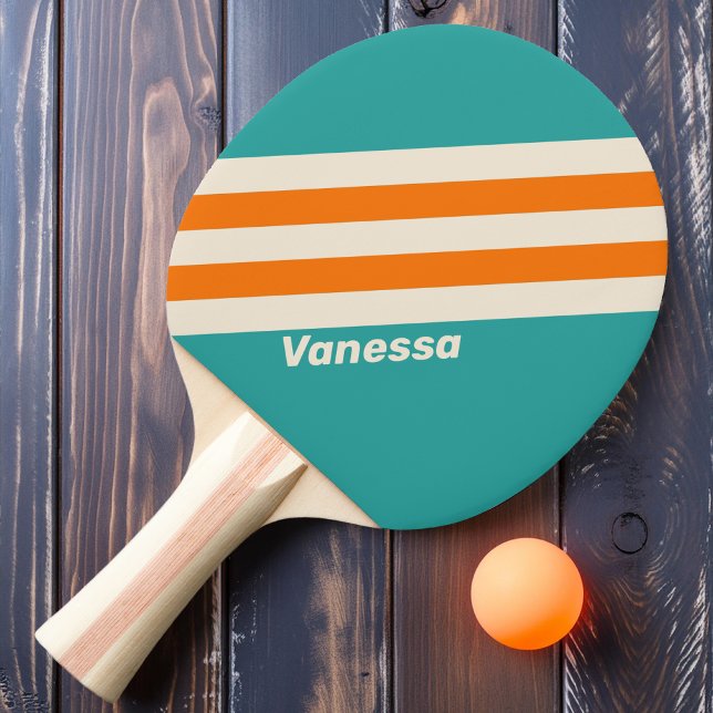 Retro Sea Breeze Vibe Stripes with Name Ping Pong Paddle (Creator Uploaded)