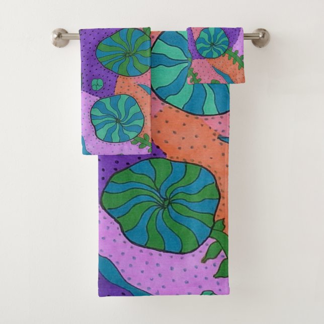 Retro Sea Garden Abstract  Bath Towel Set (Insitu)