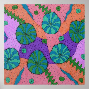 Retro Sea Garden in Orange and Purple  Poster