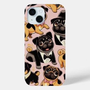 Retro Seamless Cute Pug iPhone 15 Case