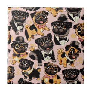 Retro Seamless Cute Pug Ceramic Tile