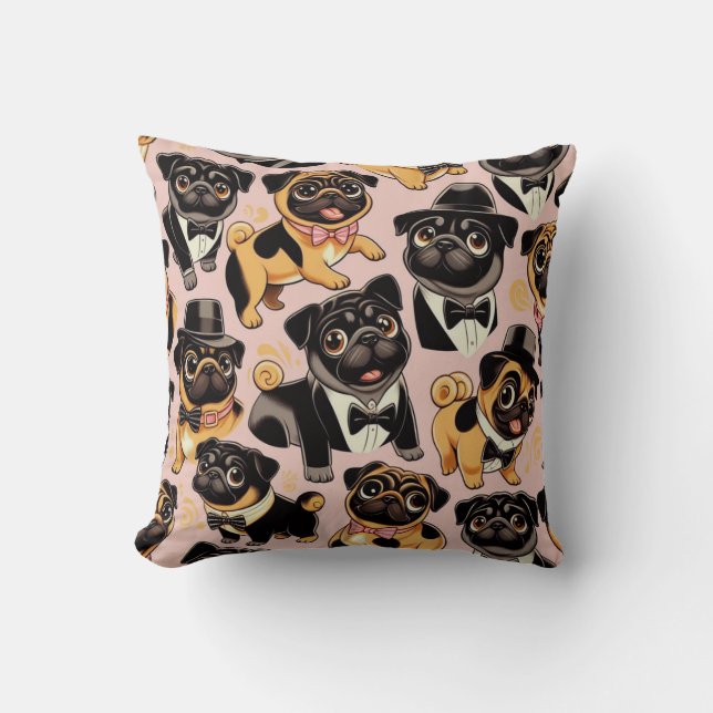 Retro Seamless Cute Pug Cushion (Front)