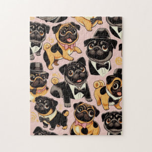 Retro Seamless Cute Pug Jigsaw Puzzle