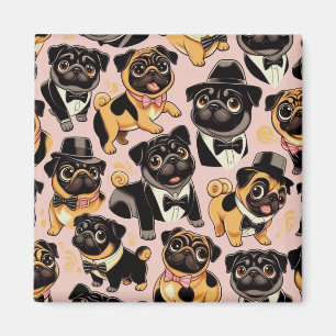 Retro Seamless Cute Pug Magnet