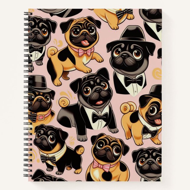Retro Seamless Cute Pug Notebook (Front)