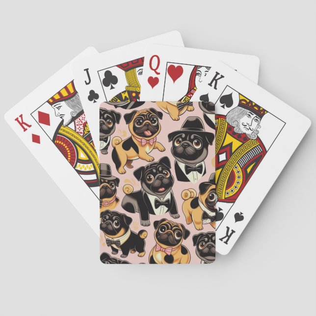 Retro Seamless Cute Pug Playing Cards (Back)