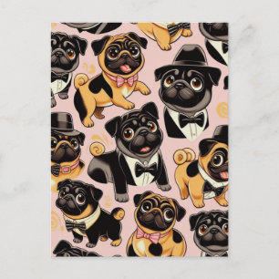Retro Seamless Cute Pug Postcard