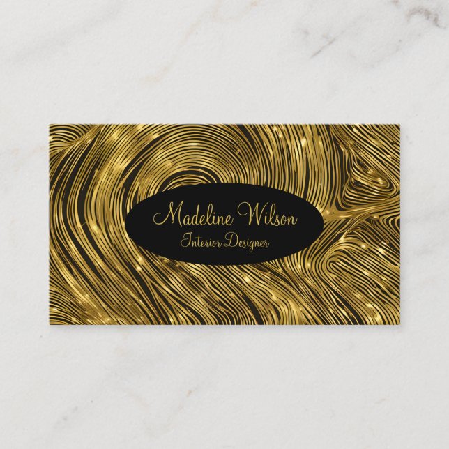 Retro, seamless, golden and black, swirls business card (Front)