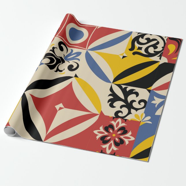 Retro seamless pattern from bright simple geometri wrapping paper (Unrolled)