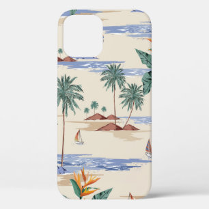 Retro seamless tropical island pattern on light be iPhone 12 case