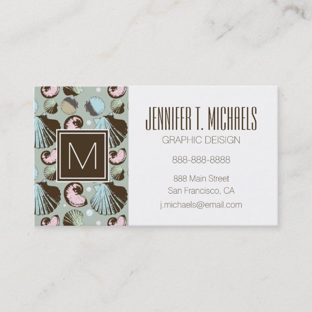 Retro Seashell Pattern Business Card (Front)