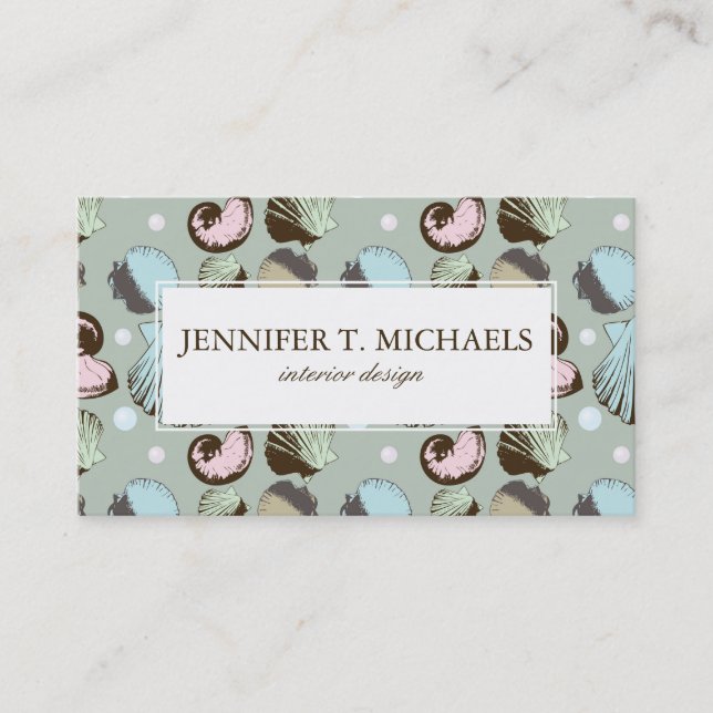 Retro Seashell Pattern Business Card (Front)