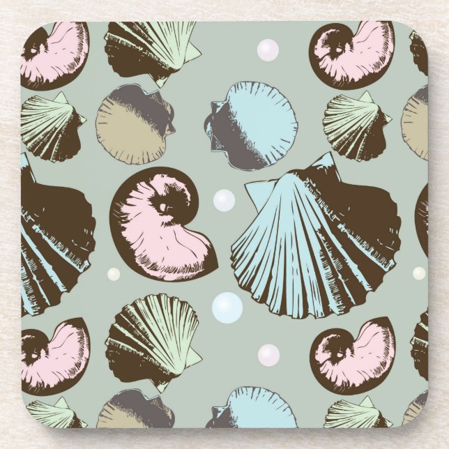 Retro Seashell Pattern Coaster (Front)