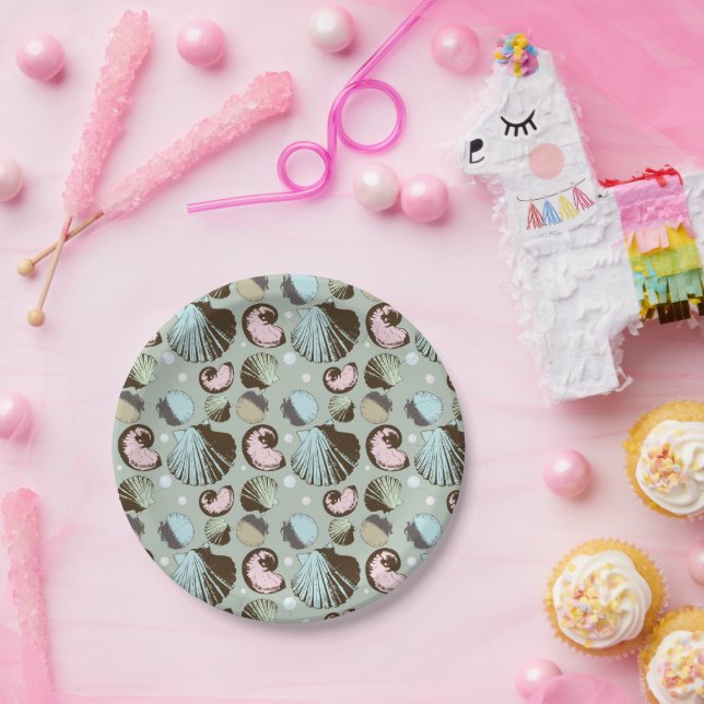 Retro Seashell Pattern Paper Plate (Party)