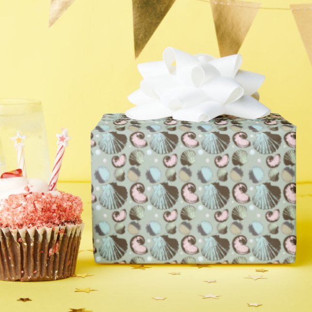 Retro Seashell Pattern Wrapping Paper (Birthday Party)