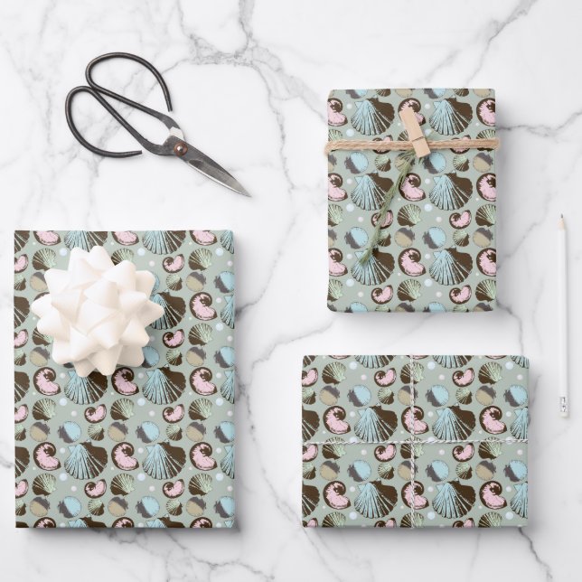Retro Seashell Pattern Wrapping Paper Sheet (Front)