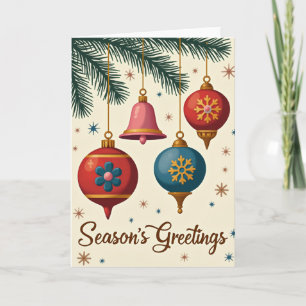Retro Seasons Greetings Ornaments Card
