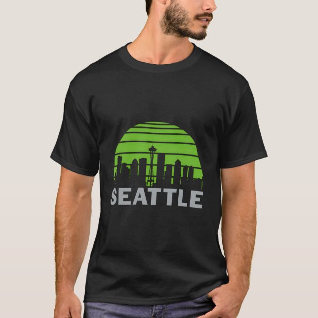 Retro Seattle Washington Skyline Sea Graphic T-Shirt (Front)