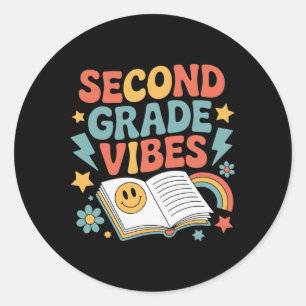 Retro Second Grade Vibes 2nd Grade Back To School Classic Round Sticker