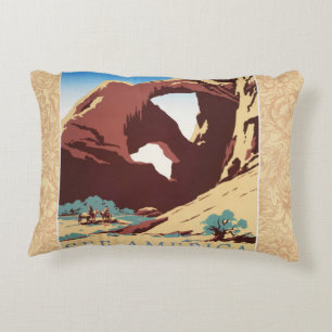 Retro See America Western Cowboys Desert Arch WPA Decorative Cushion