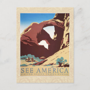 Retro See America Western Cowboys Desert Arch WPA Postcard