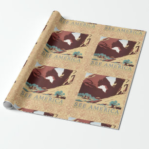 Retro See America Western Cowboys Desert Arch WPA Wrapping Paper