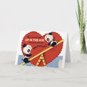 Retro See Saw Panda Bear Valentine's Day Card