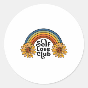 Retro Self Love Club Sunflower Rainbow Mental Heal Classic Round Sticker