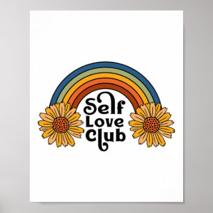 Retro Self Love Club Sunflower Rainbow Mental Heal Poster