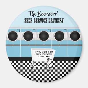 Retro Self-service Laundry They Do The Work Round Magnet