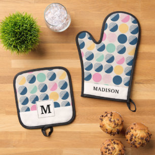 Retro Semi-Circle Pattern Oven Mitt & Pot Holder Set