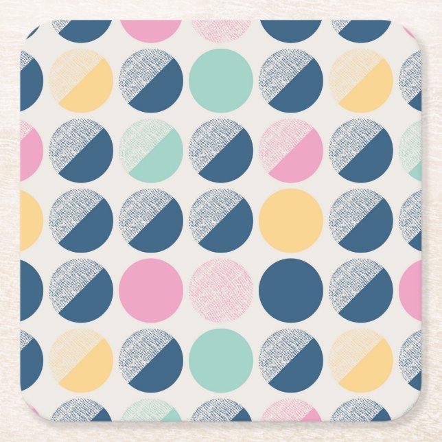 Retro Semi-Circle Pattern Square Paper Coaster (Front)