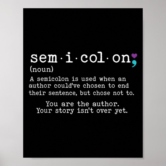 Retro Semicolon Definition Suicide Prevention Awar Poster (Front)