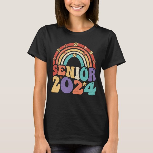 Retro Senior 2024 Groovy Class Of 2024 Graduation  T-Shirt (Front)