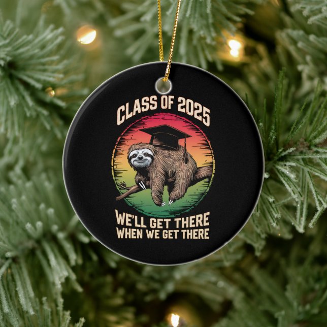 Retro Senior Class Of 2025 Sloth Cap Graduation Ceramic Ornament (Tree)