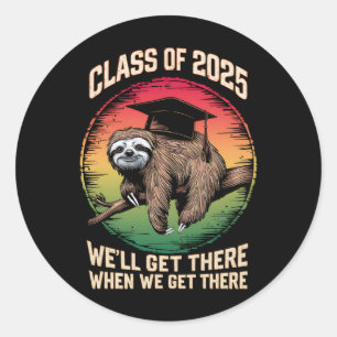 Retro Senior Class Of 2025 Sloth Cap Graduation Classic Round Sticker
