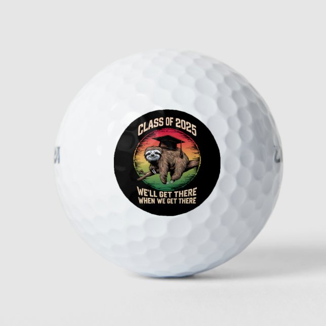 Retro Senior Class Of 2025 Sloth Cap Graduation Golf Balls (Front)