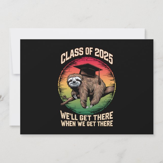 Retro Senior Class Of 2025 Sloth Cap Graduation Invitation (Front)