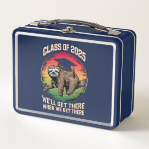Retro Senior Class Of 2025 Sloth Cap Graduation Metal Lunch Box