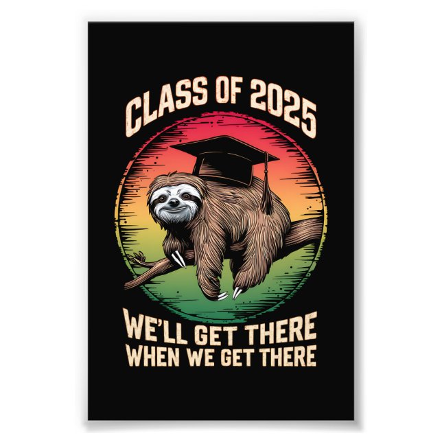 Retro Senior Class Of 2025 Sloth Cap Graduation Photo Print (Front)