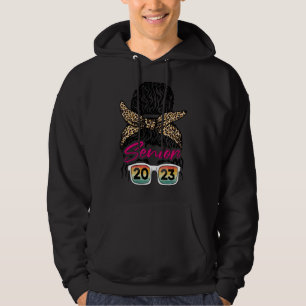 Retro Senior Messy Bun Curly Hair Graduation Her H Hoodie