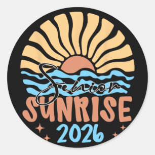 Retro Senior Sunrise Cl Of 2026 High School Gradua Classic Round Sticker