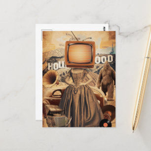 Retro Sepia TV Woman Sasquach Postcard