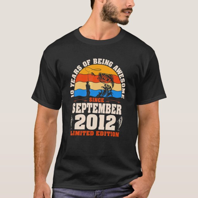 Retro September 2012 10 Year Old Fishing  10th Bir T-Shirt (Front)