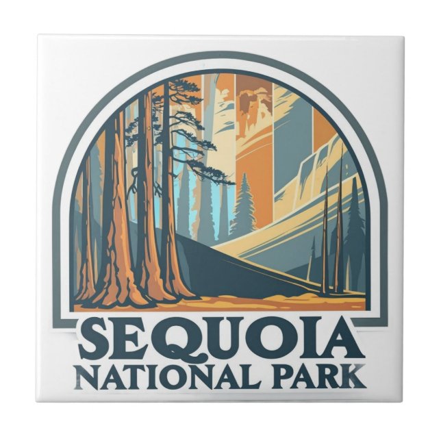 retro Sequoia National Park Giant Sequoia Trees Ceramic Tile (Front)