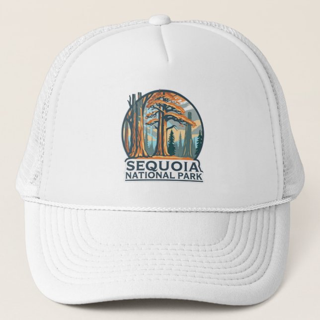 retro Sequoia National Park Giant Sequoia Trees Trucker Hat (Front)