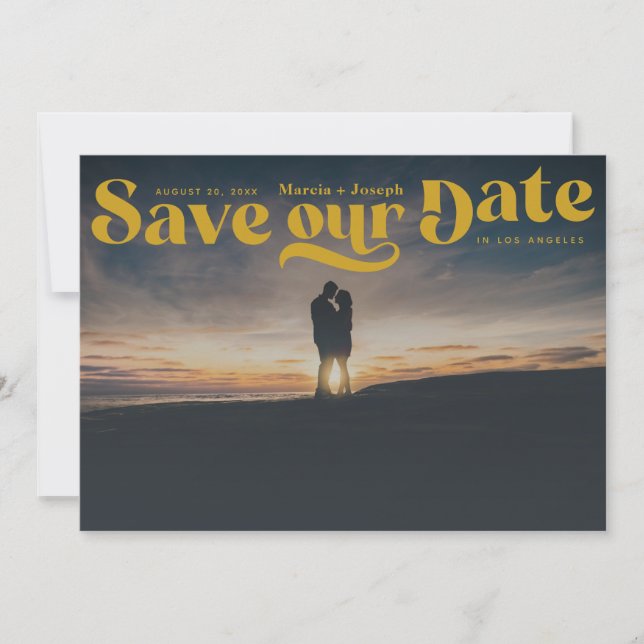 Retro Serif Mustard Yellow Save The Date (Front)